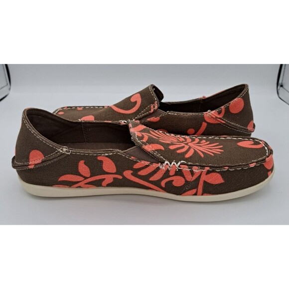 Olukai Nohea Canvas Print Tropical Slip on Loafer Brown Pink Women's Size 7 - Picture 7 of 15